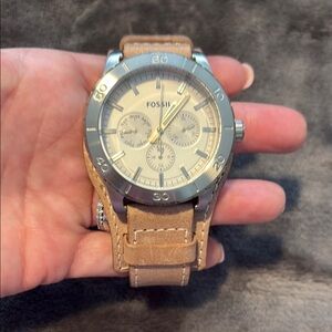 Fossil Beige and Silver Chronograph Watch